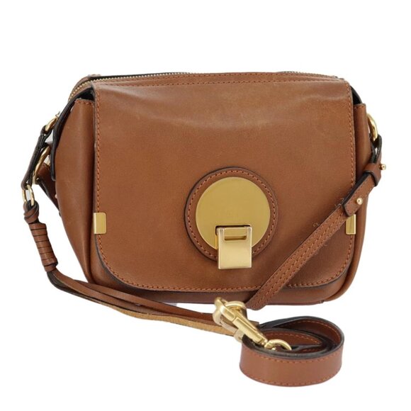 Auth Chloe Indy Shoulder Bag Leather Brown Gold - Picture 1 of 15